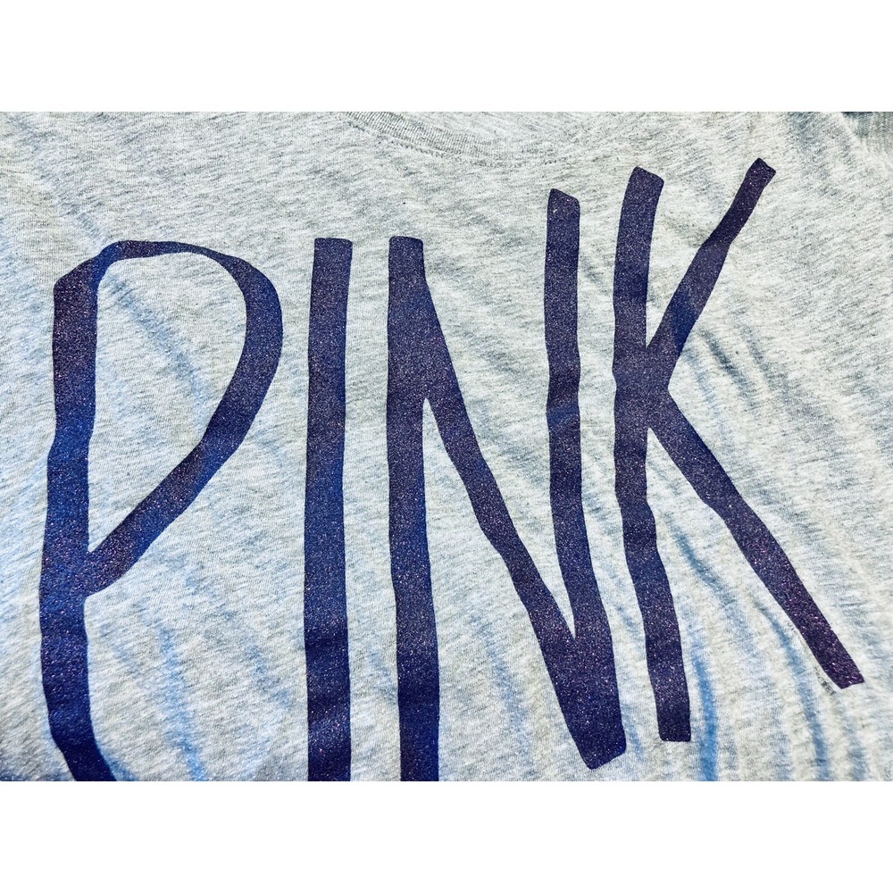 Pink Victoria's Secret T-Shirt Womens XS Grey Glitter Logo Scoop Neck Tee - Picture 4 of 6